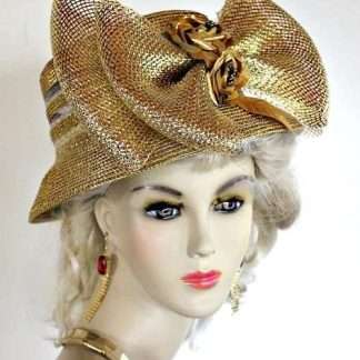 Metallic Gold Formal Church Hat For Women