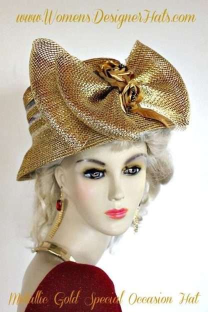 Metallic Gold Formal Church Hat For Women