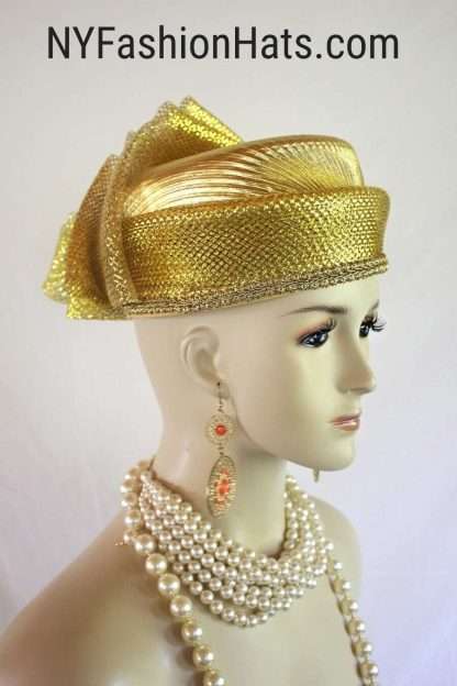 Metallic Gold Lame Pillbox Dress Hat