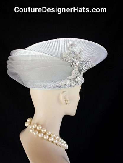 Metallic Silver Formal Wedding Bridal Pillbox Hat Women