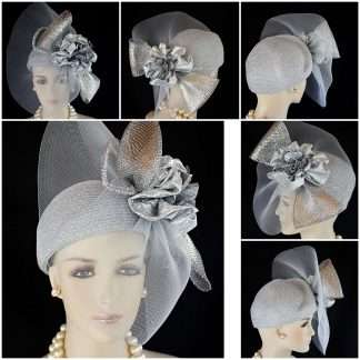 Metallic Silver Formal Wedding Pillbox Hat Women