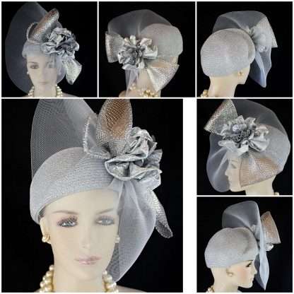 Metallic Silver Formal Wedding Pillbox Hat Women