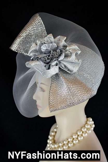 Metallic Silver Formal Wedding Pillbox Hat Women