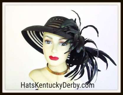 Motf Premium Black Statement Dramatic Feathered Sheer Designer Hat