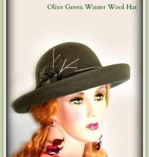 Olive Green Brown Burgundy Felt Women's Designer Winter Hat 7mzb