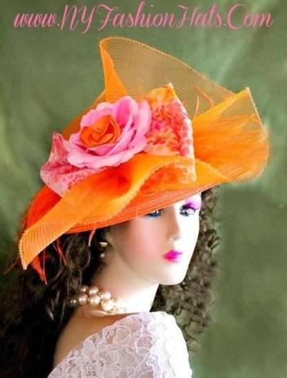 Orange Pink Formal Designer Women's Hat Ladies Fashion Hats Ub90