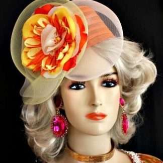 Orange Yellow Ivory Luxury Designer Cocktail Hat Headpiece