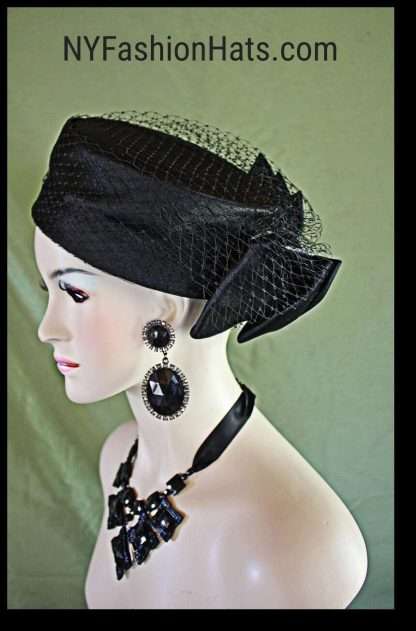 Black Satin Pillbox Formal Hat