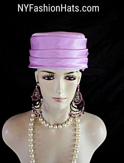 Lavender Purple Satin Pillbox Formal Hat