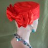 Red Satin Pillbox Formal Hat