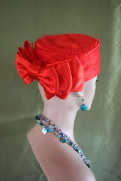 Red Satin Pillbox Formal Hat