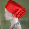 Red Satin Pillbox Formal Hat
