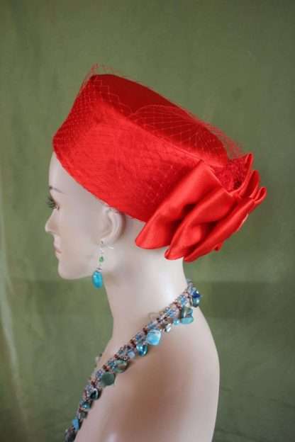 Red Satin Pillbox Formal Hat