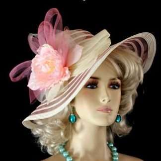 Pink Ivory Wide Brimmed Kentucky Derby Hat Fine Fashion Hats Millinery