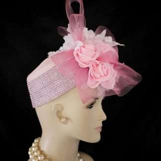 Pink Pillbox Wedding Hat Orchids Roses