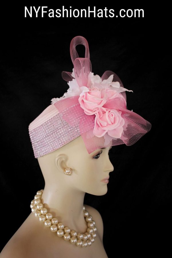 Pink Pillbox Wedding Hat Orchids Roses