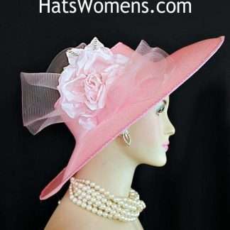 Pink Silver Women's Crownless Wide Brim Kentucky Derby Hat