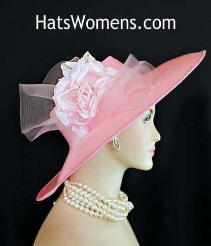 Pink Silver Women's Crownless Wide Brim Kentucky Derby Hat