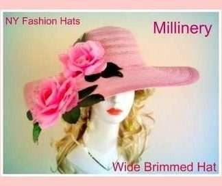 Pink Wide Brim Designer Hat With Roses Ladies Spring Hats 3qpz