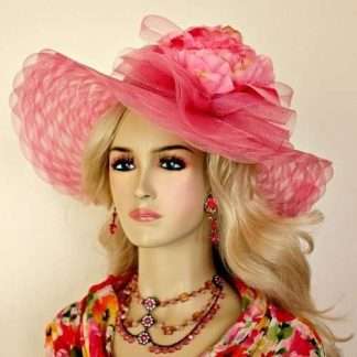 Pink Wide Brim Kentucky Derby Hat Ladies Women's Designer Dress Hats