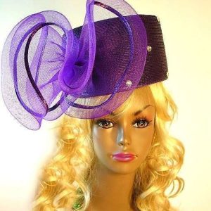 Purple Pillbox Wedding Bridal Hat