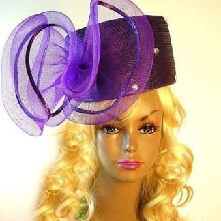 Purple Pillbox Wedding Bridal Hat