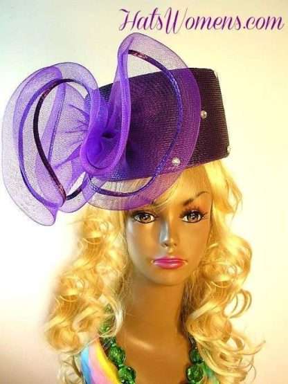 Purple Pillbox Wedding Bridal Hat