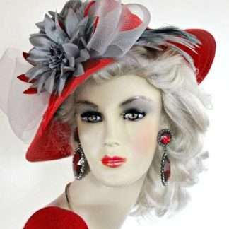 Red And Grey Ladies Designer Fashion Dress Hat Kentucky Derby Hats