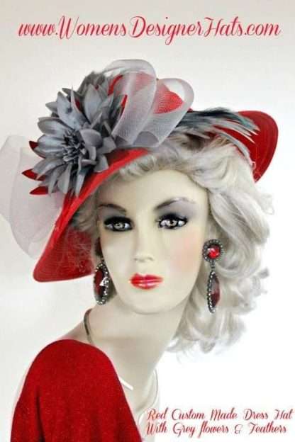 Red And Grey Ladies Designer Fashion Dress Hat Kentucky Derby Hats