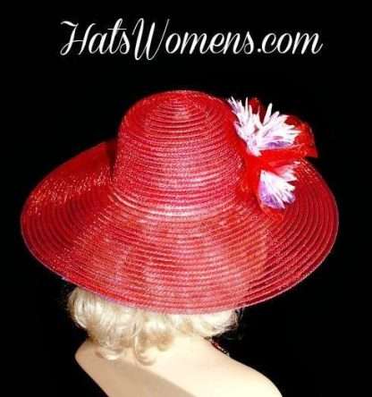 Red Purple Wide Brimmed Society Spring Flowers Hat Women's Dress Hats