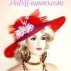 Red Purple Wide Brimmed Society Spring Flowers Hat Women's Dress Hats