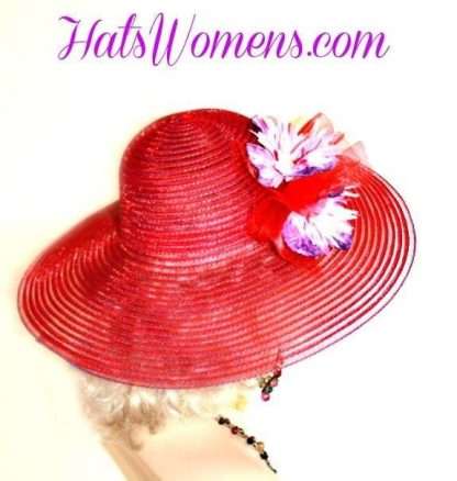 Red Purple Wide Brimmed Society Spring Flowers Hat Women's Dress Hats