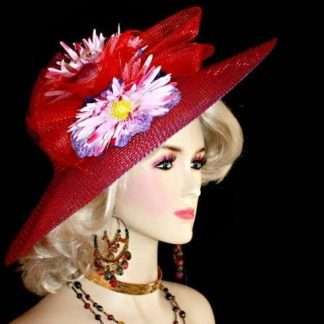 Red Purple Wide Brimmed Society Spring Flowers Hat Women's Dress Hats