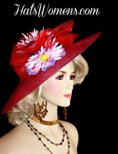 Red Purple Wide Brimmed Society Spring Flowers Hat Women's Dress Hats