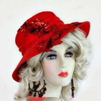 Red Satin Designer Fashion Hat With Sequin