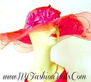 Red Wide Big Brim Sheer Hat With Roses