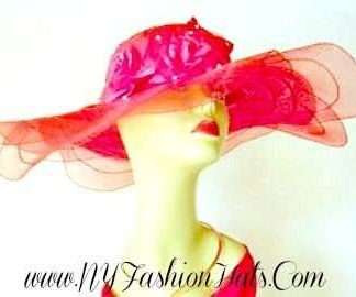 Red Wide Big Brim Sheer Hat With Roses