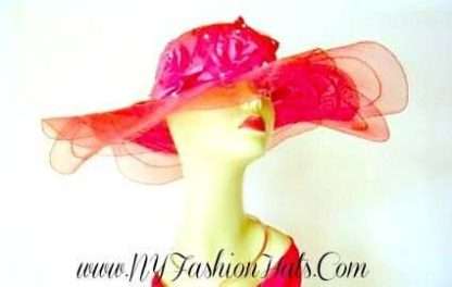 Red Wide Big Brim Sheer Hat With Roses