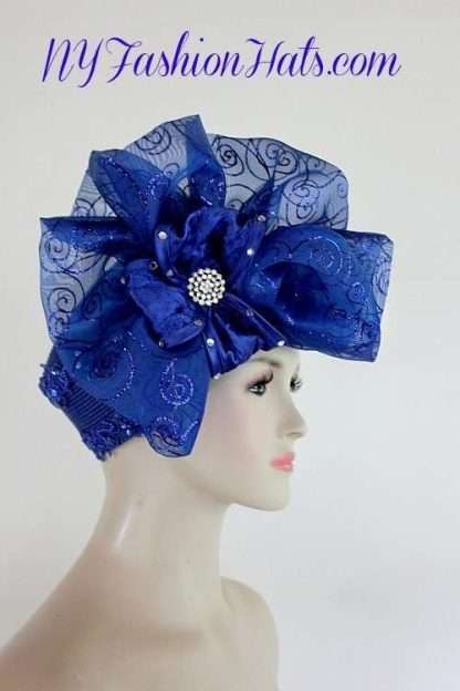 Royal Blue Big Bow Pillbox Cocktail Hat