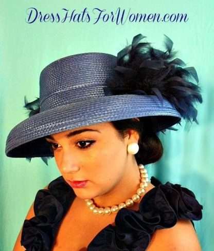 Royal Blue Custom Dress Kentucky Derby Hat With Your Choice Of Feather And Hat Colors