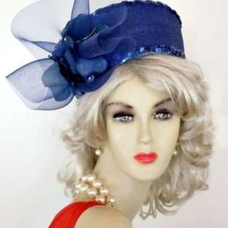 Royal Blue Designer Pillbox Church Wedding Hat