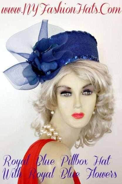 Royal Blue Designer Pillbox Church Wedding Hat