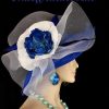 Royal Blue White Wide Brim Designer Formal Special Occasion Wedding Hat