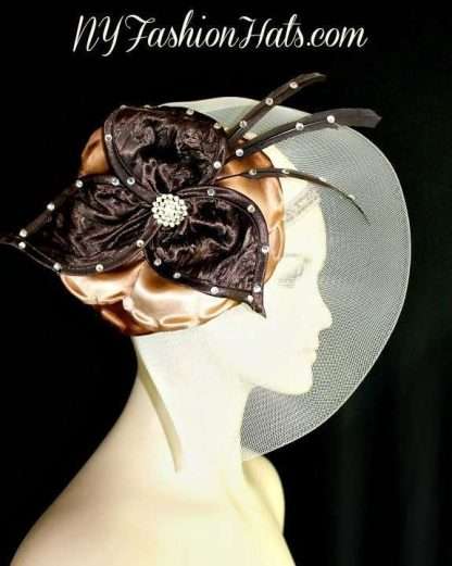 Beige Ivory Gold Brown Formal Hat