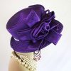 Satin Hat Big Brim Purple White