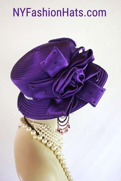 Satin Hat Big Brim Purple White