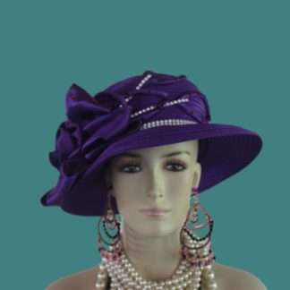 Satin Hat Big Brim Purple White