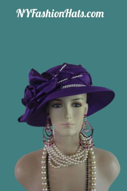 Satin Hat Big Brim Purple White