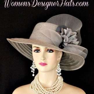 Silver Grey Wide Brim Designer Fashion Church Bespoke Couture Hat Wedding Hats U559