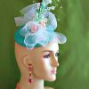 Sinamay Straw Wedding Fascinator Jade Mint Green Peach White Headpiece Cocktail Hat 39g